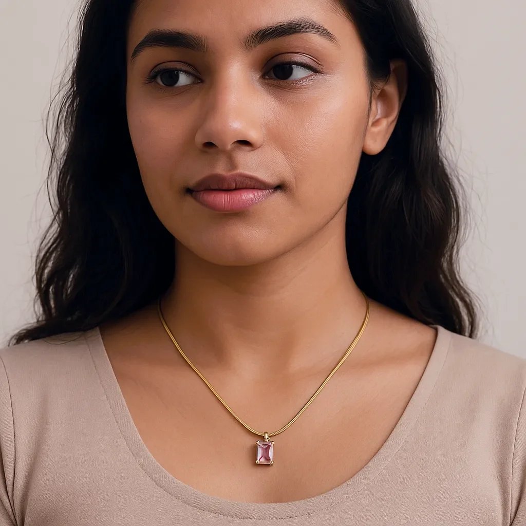 Premium Pink GemStone Anti-Tarnish Necklace, No Fade & Waterproof