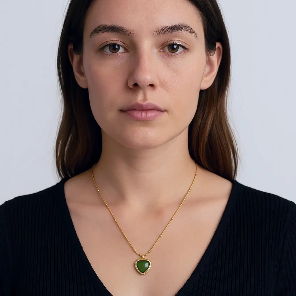 Trendy Green Heart Necklace (Anti-Tarnish) Premium Quality + Waterproof