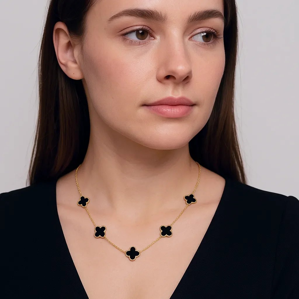 Black Charms Anti-Tarnish Necklace, No Fade & Waterproof