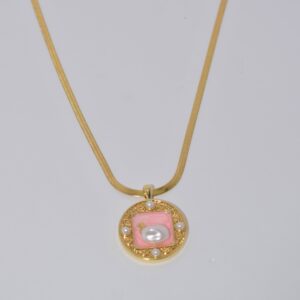 Premium Pink Pearl Round Anti-Tarnish Necklace, No Fade & Waterproof