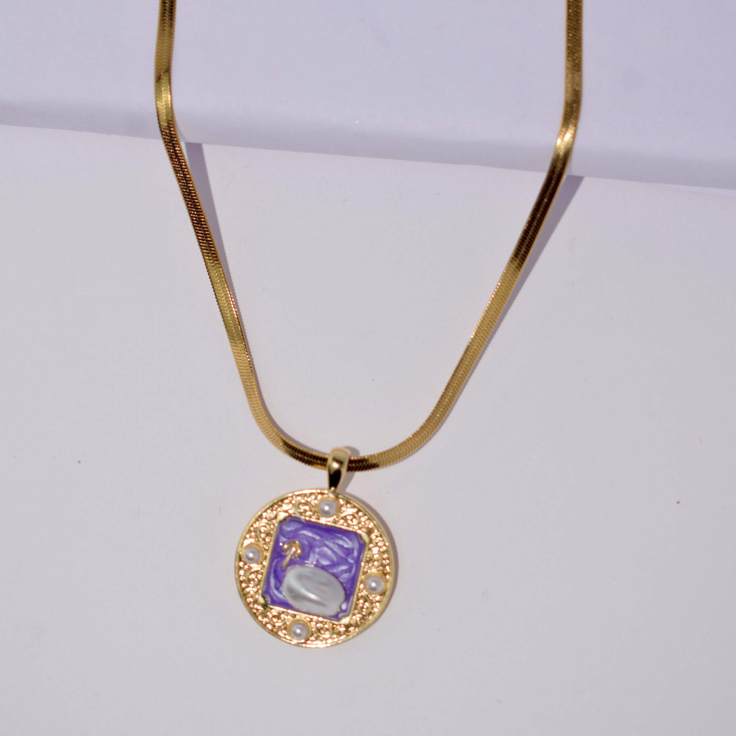 Premium Purple Pearl Round Anti-Tarnish Necklace, No Fade & Waterproof