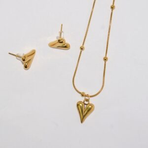 Heart Necklace + Earring Premium Anti-Tarnish Set, No Fade & Waterproof