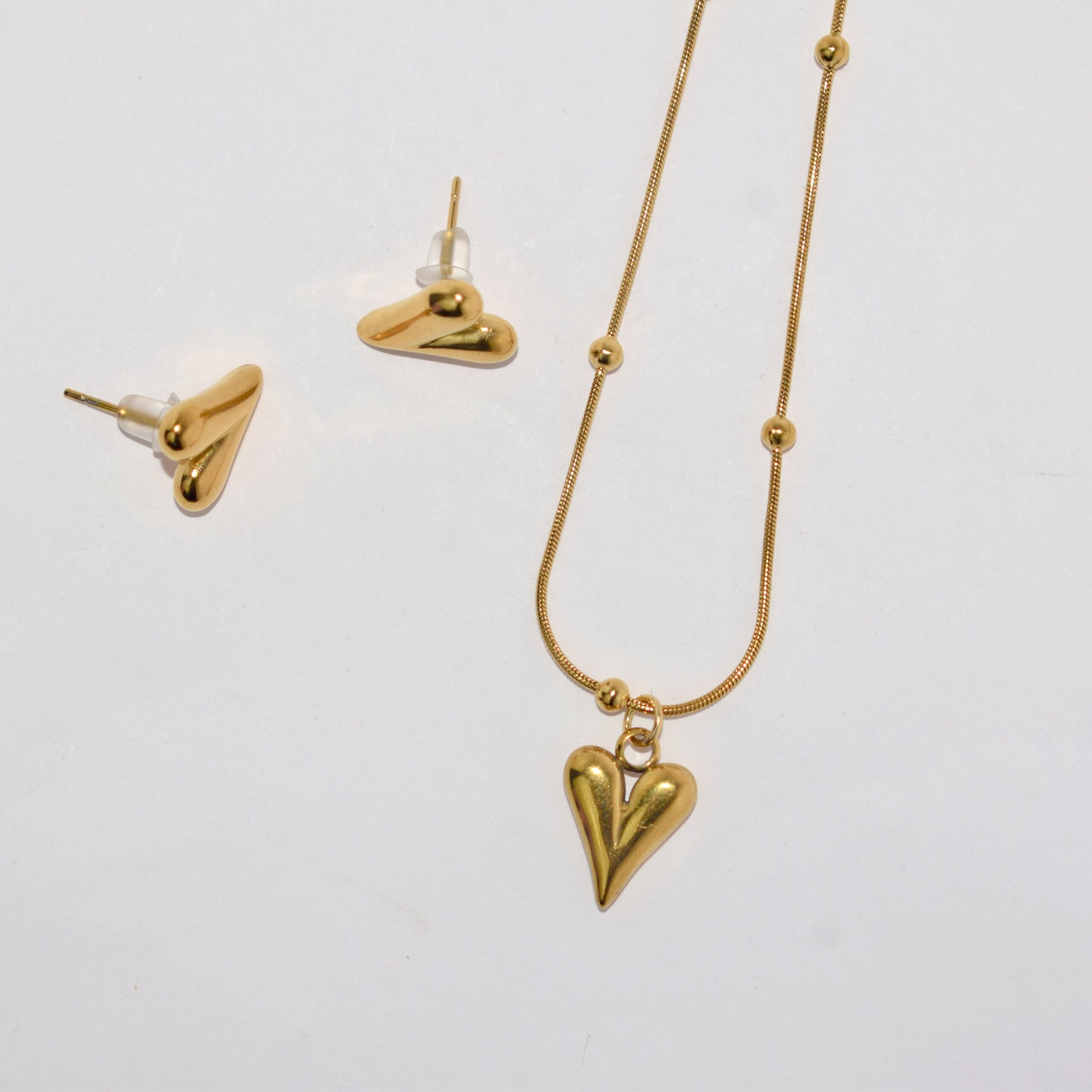 Heart Necklace + Earring Premium Anti-Tarnish Set, No Fade & Waterproof