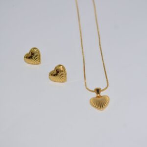 Line Heart Necklace + Earring Premium Anti-Tarnish Set, No Fade & Waterproof