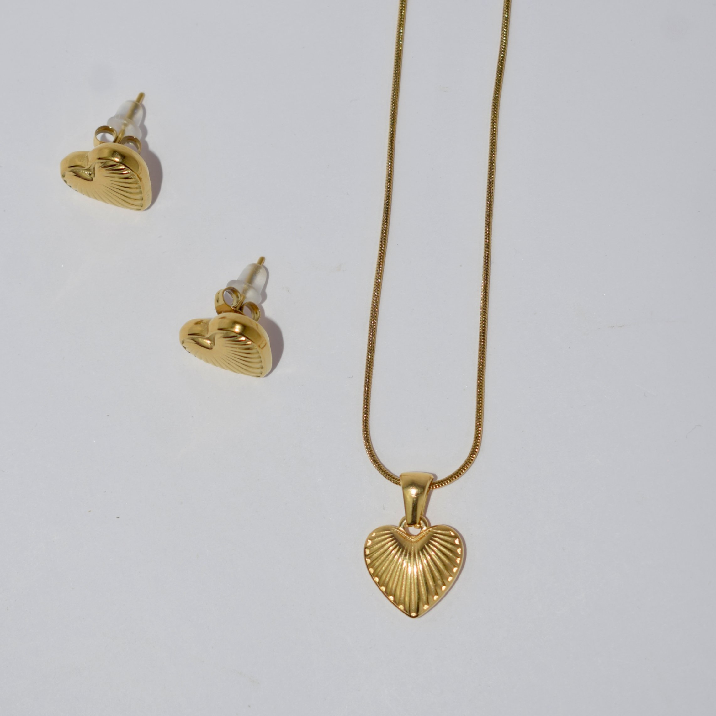 Line Heart Necklace + Earring Premium Anti-Tarnish Set, No Fade & Waterproof - Image 3