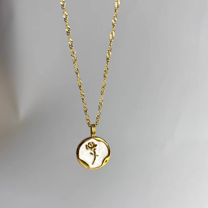 Rose Round Necklace (Anti-Tarnish) Premium Quality + Waterproof